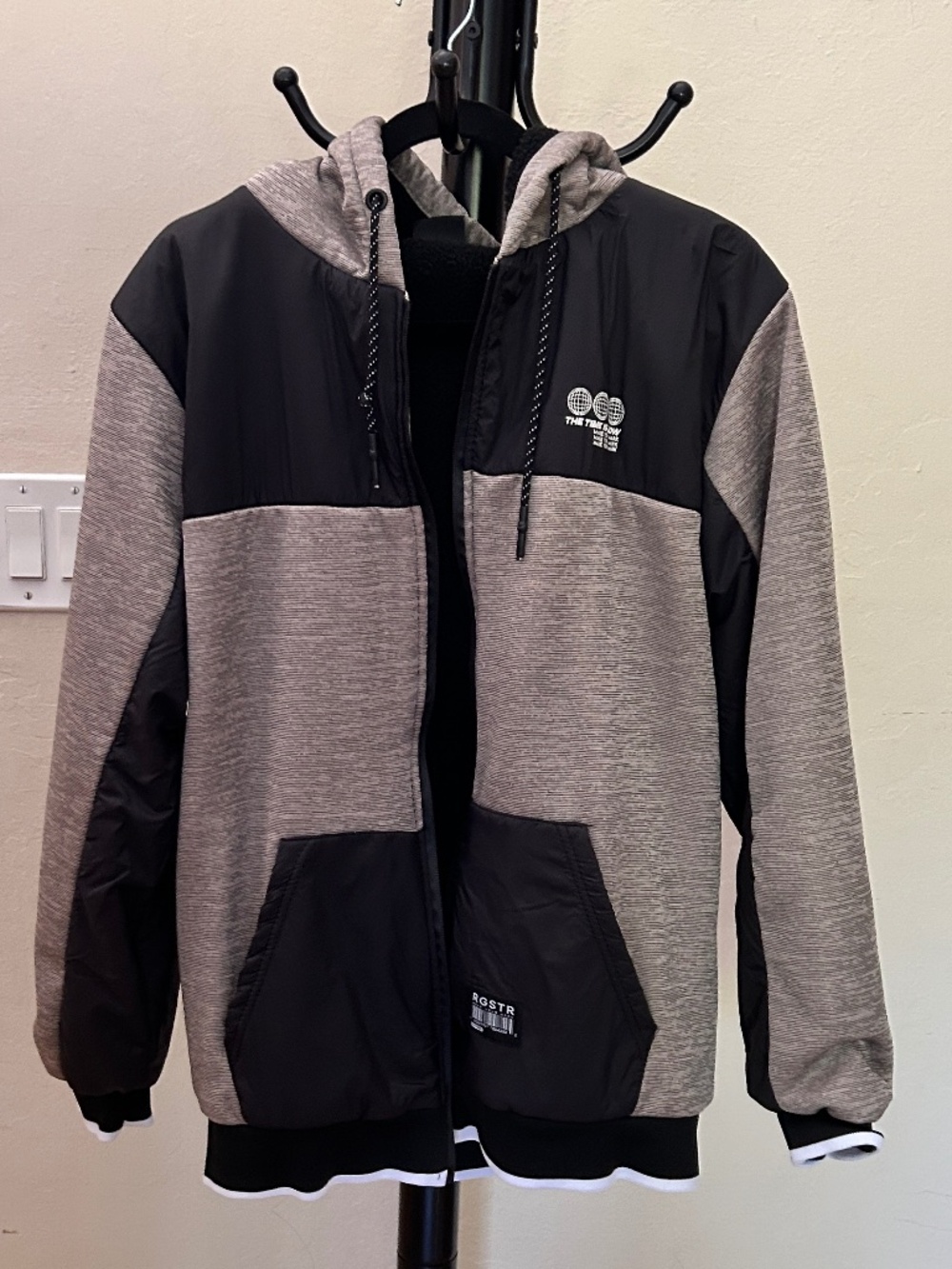 Sherpa Lined Two-Toned Zip Front Hooded Coat